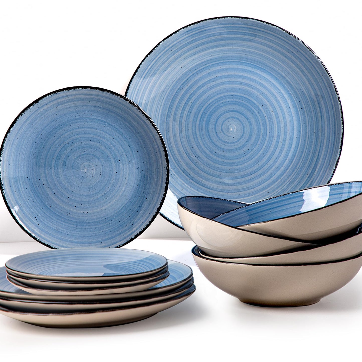 Combo: Stoneware Dinner Set with Microwave Safe Crockery | 4 Bowls, 4 Quarter Plates, 4 Dinner Plates | Blue