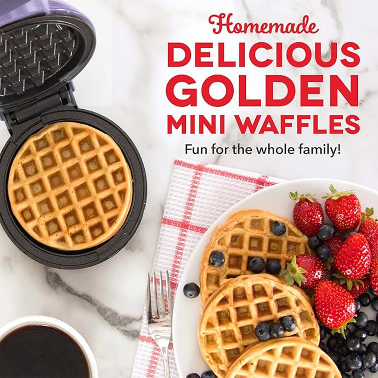 Mini Waffle Maker Machine - 350W, Non Stick, Dual Side Heating | Recipe Book Included | 4 inch | Lilac