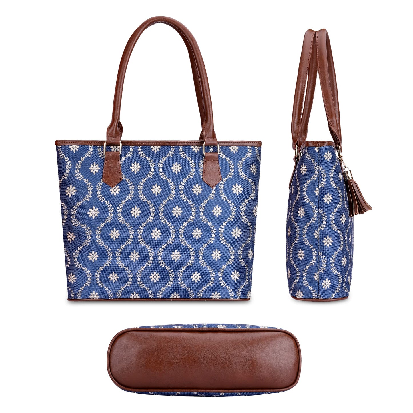 Handicraft Fabric Handbag for Women - Stylish Printed Design | Shoulder Tote Bag | Royal Blue