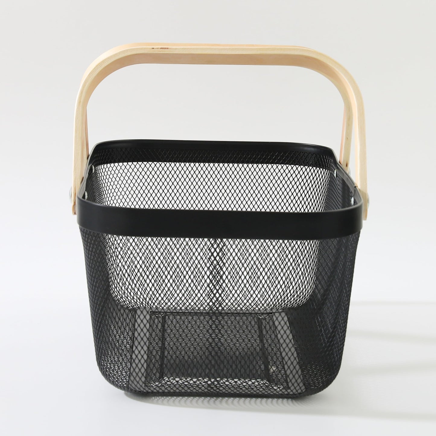 Rectangular Metal Mesh Basket with Wooden Handle | 720 gm | Fruit & Vegetable Storage | Black