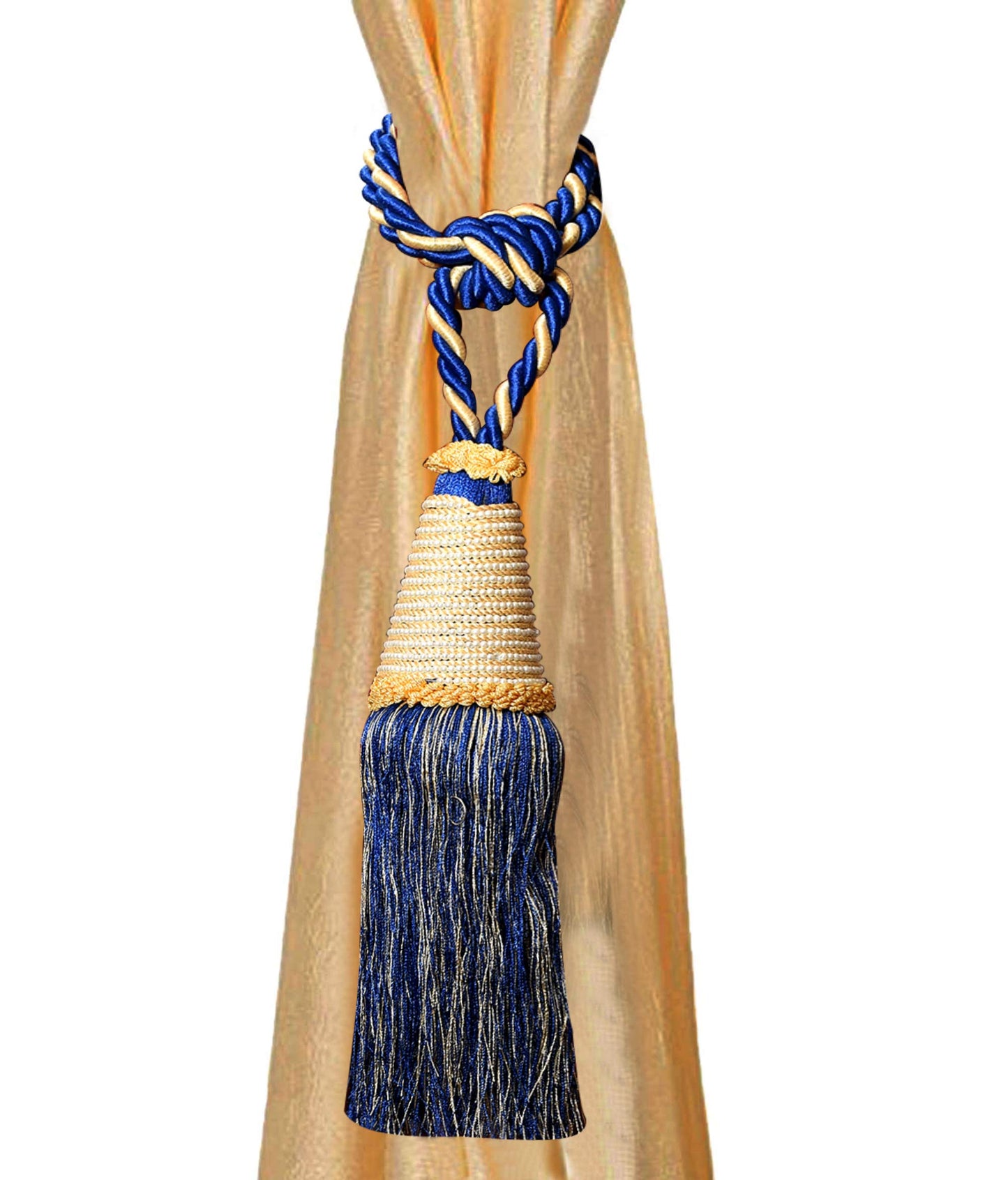 Kuber Industries Beads Beautiful Design Polyester 2 Pieces Curtain Tie Back Tassel Set (Royal Blue) CTKTC33572