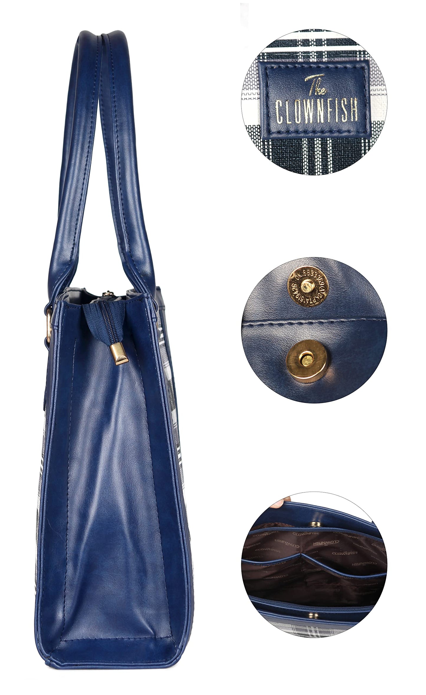 Handbag: Stylish Shoulder Tote for Women - Checks Design | Perfect for Office & College | Navy Blue