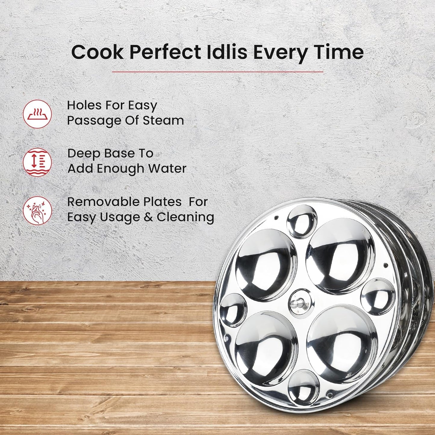 Pack of 2: Stainless Steel Idli Plates - Removable, Cool Grip Handle | Round & Triangle | 32 & 20 Idlis