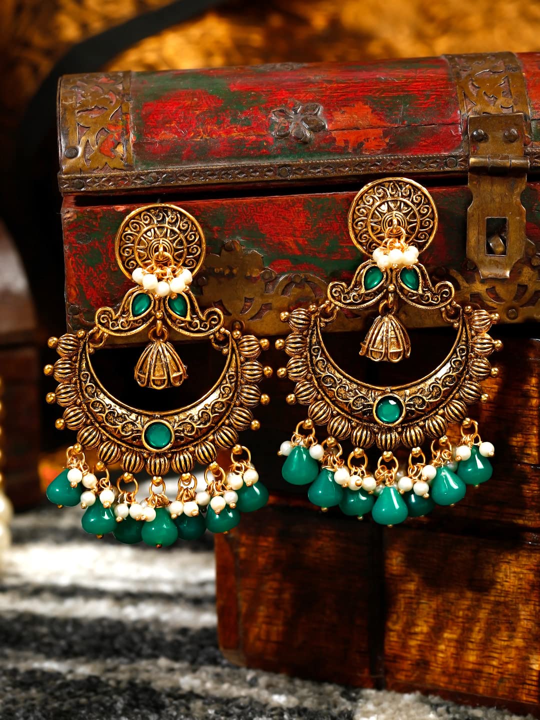 Yellow Chimes oxidised earrings - wedding jewelry