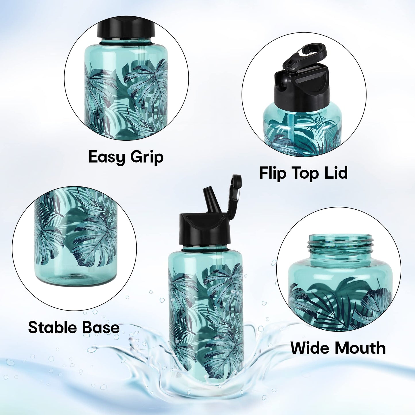 650 ML Leakproof Plastic Sipper Water Bottle - Freeze Stick, Flip-Top Lid & Straw | Dark Palm