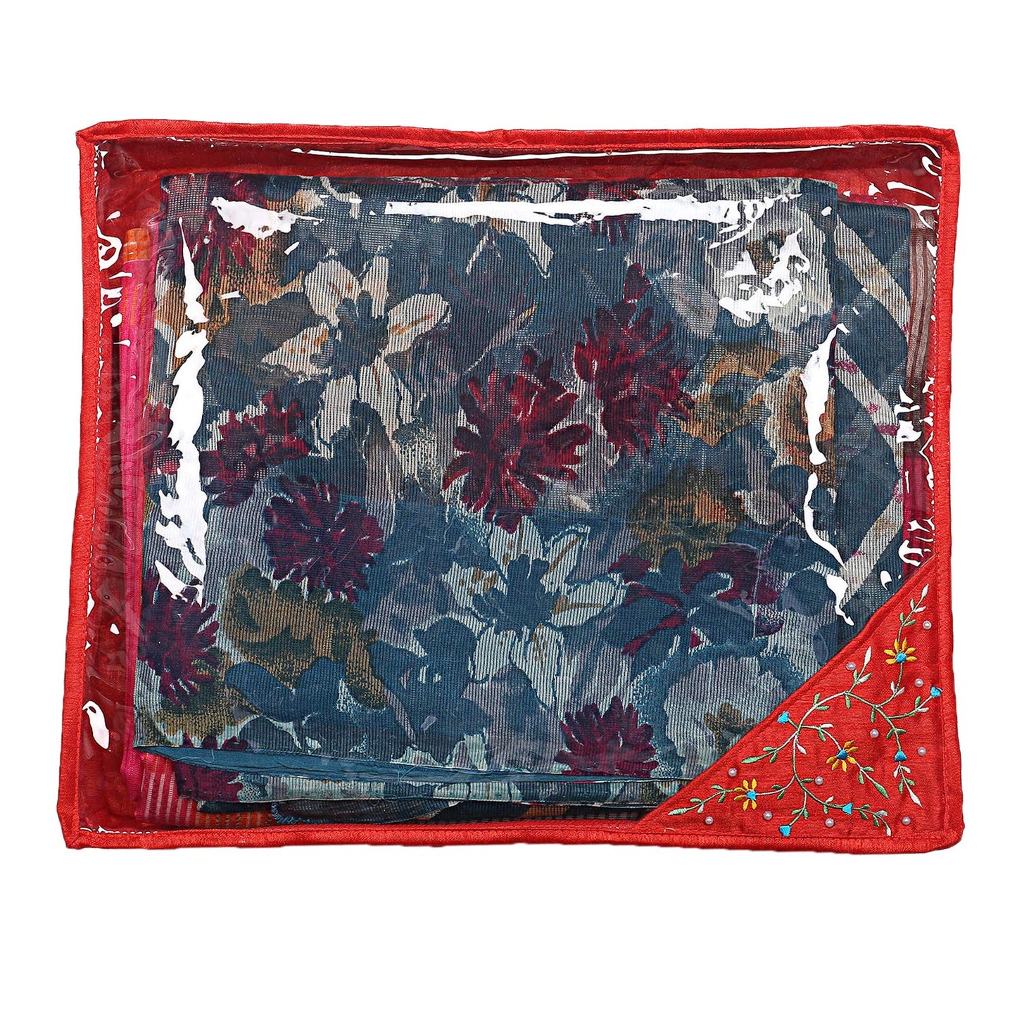 3 Pieces Single Packing Saree Cover - Elegant Silk | Rectangular | Standard Size | Red