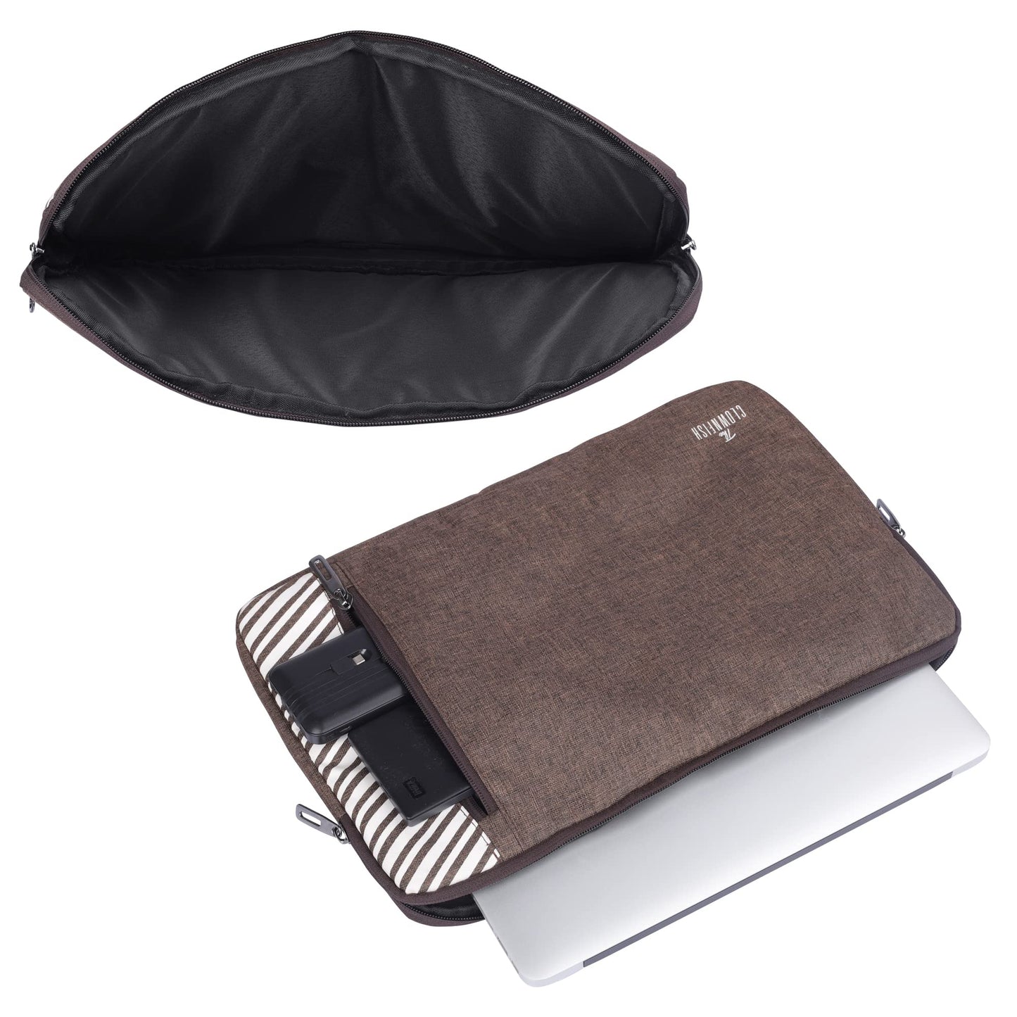 THE CLOWNFISH Polyester Laptop Sleeve - Solid Modern Design | Jetted Pocket | 13 inch | Brown