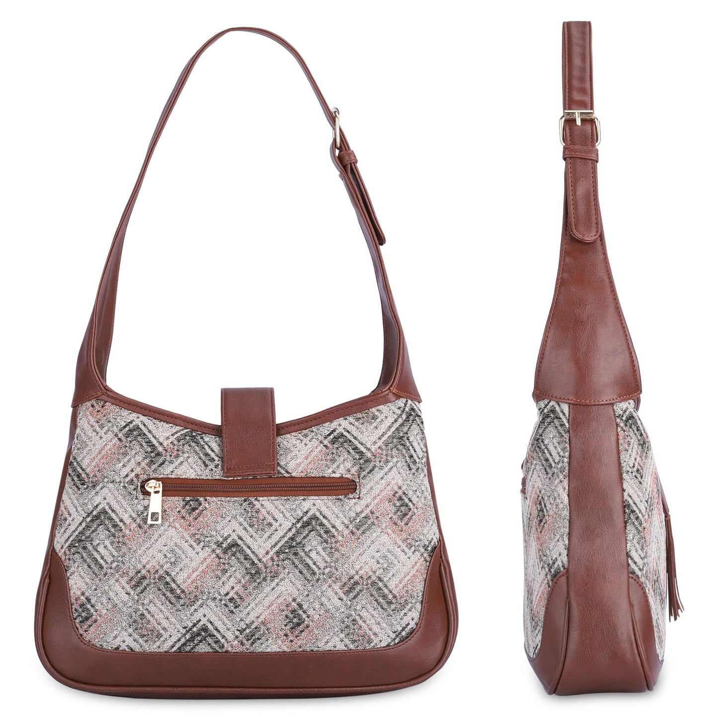 Samantha Tapestry Handbag - Lightweight, Checkered Design | 3 Pockets | Capacity: 7 | White-Checks