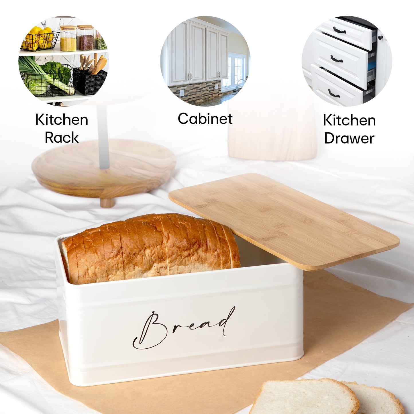 Anko Sleek Bread Bin With Bamboo Lid For Kitchen | Food Grade Bpa-Free Metal Box Container For Easy Storage Of Bread, Cakes, Sandwiches | Rust Resistant Countertop Organizer | 15 X 33 X 18Cm, Blue