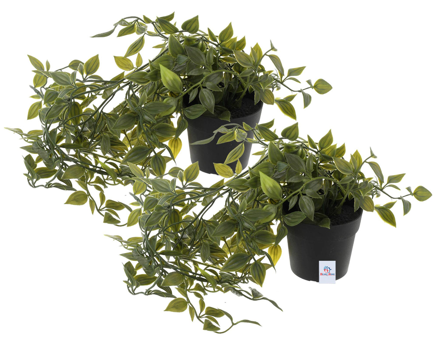 Pack of 2: Artificial Vine Plants with Pots - Natural Look & Easy Home Décor | Small Size | Green & Black