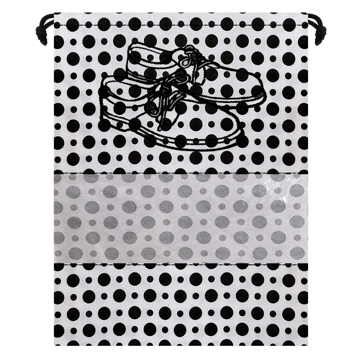 Kuber Industries Shoe Bag for Travel|Shoe Cover for Storage|Convenient Draw-String Bag|Perfect for Travel, Tracking|Polka Dots Print|Pack of 6 (Black & White)