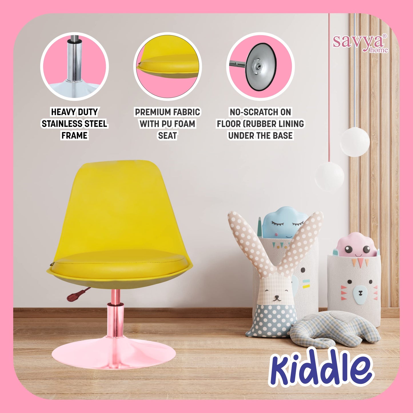 Kiddle Desk Chair - Revolving, Height Adjustable, Cushioned | 1 Chair, Easy Assembly | Yellow