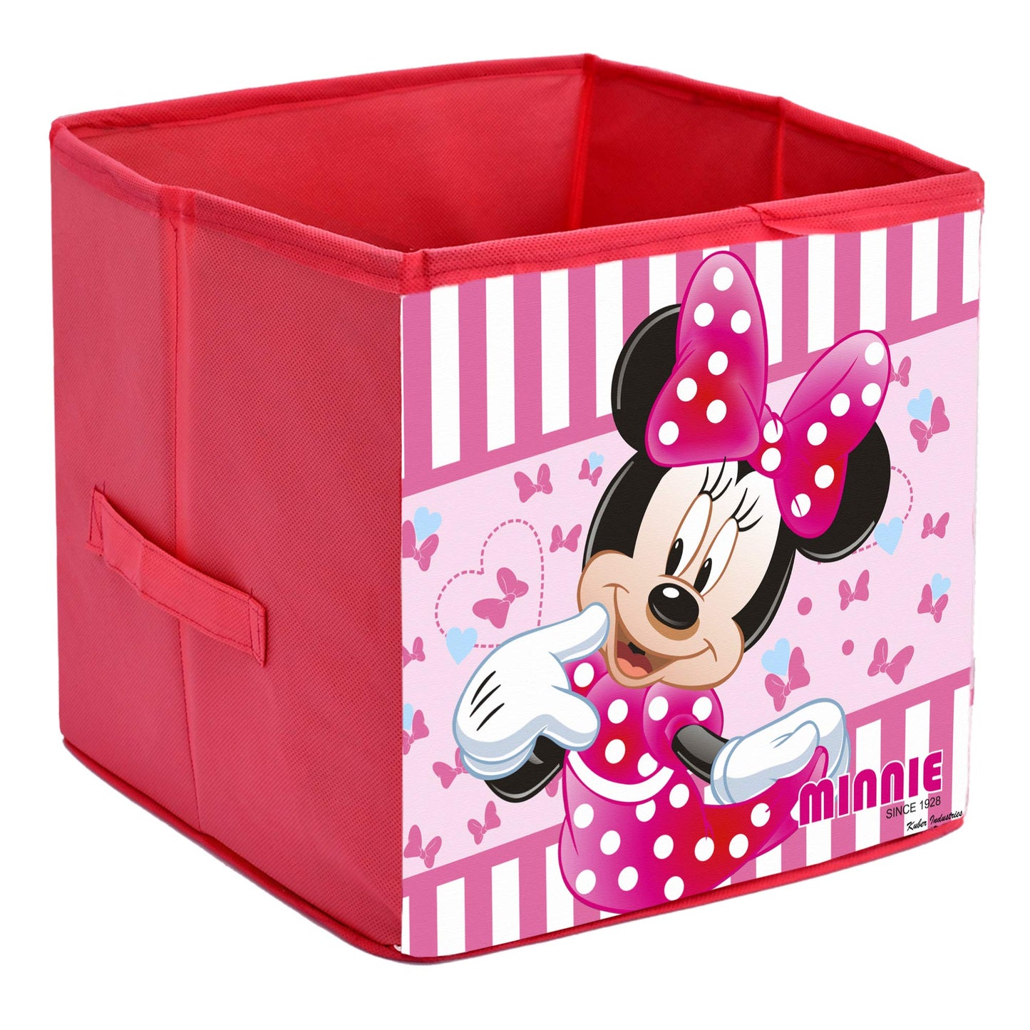 Pack of 2: Foldable Large Cloth Storage Boxes - Disney Print | Includes 2 Fabric Cubes with Handles | Brown & Pink