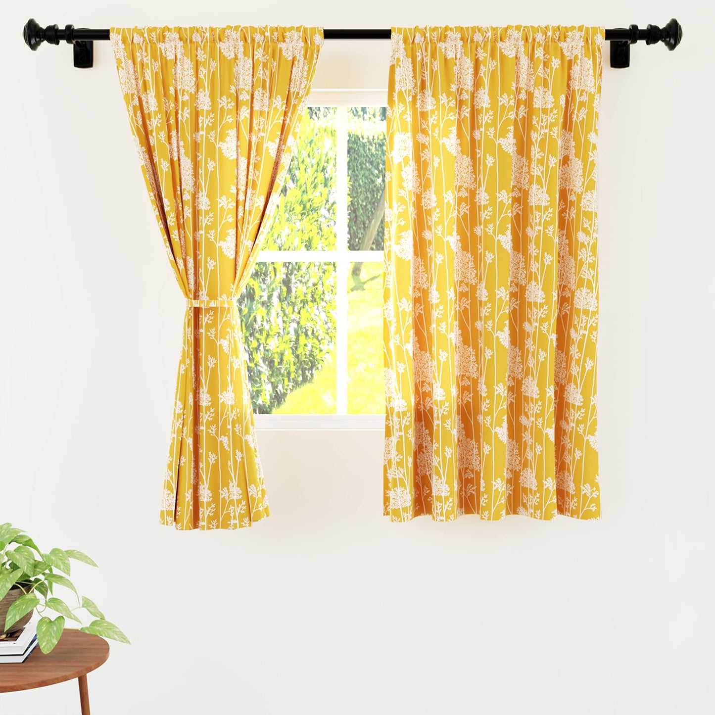 Pack of 2: Printed Window Curtains with Tie Back, Rod Pocket | Light-Filtering | 5 ft | Blotch Mango