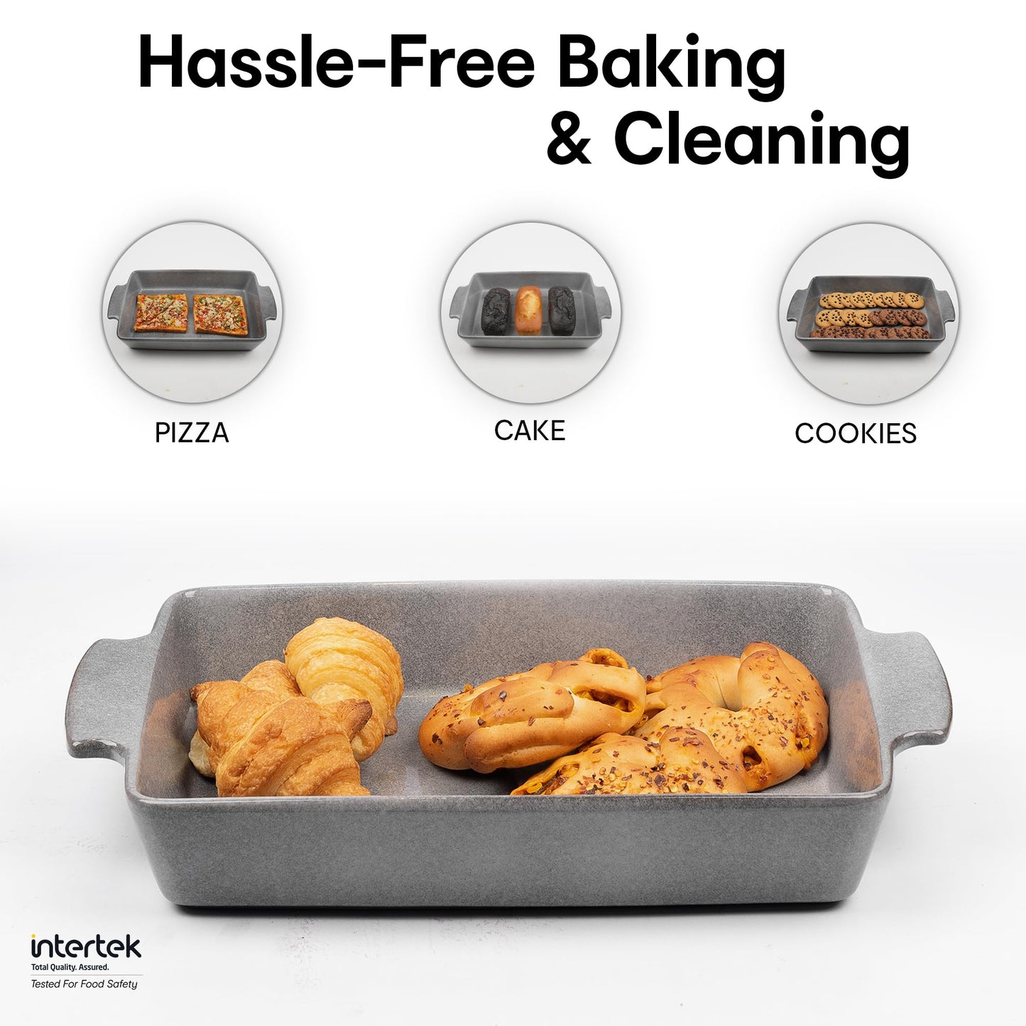 Rectangle Baking Tray - Dishwasher & Microwave Safe | 1 Pc | 6.7 cm H x 42.5 cm W x 24.5 cm D | Grey Glaze