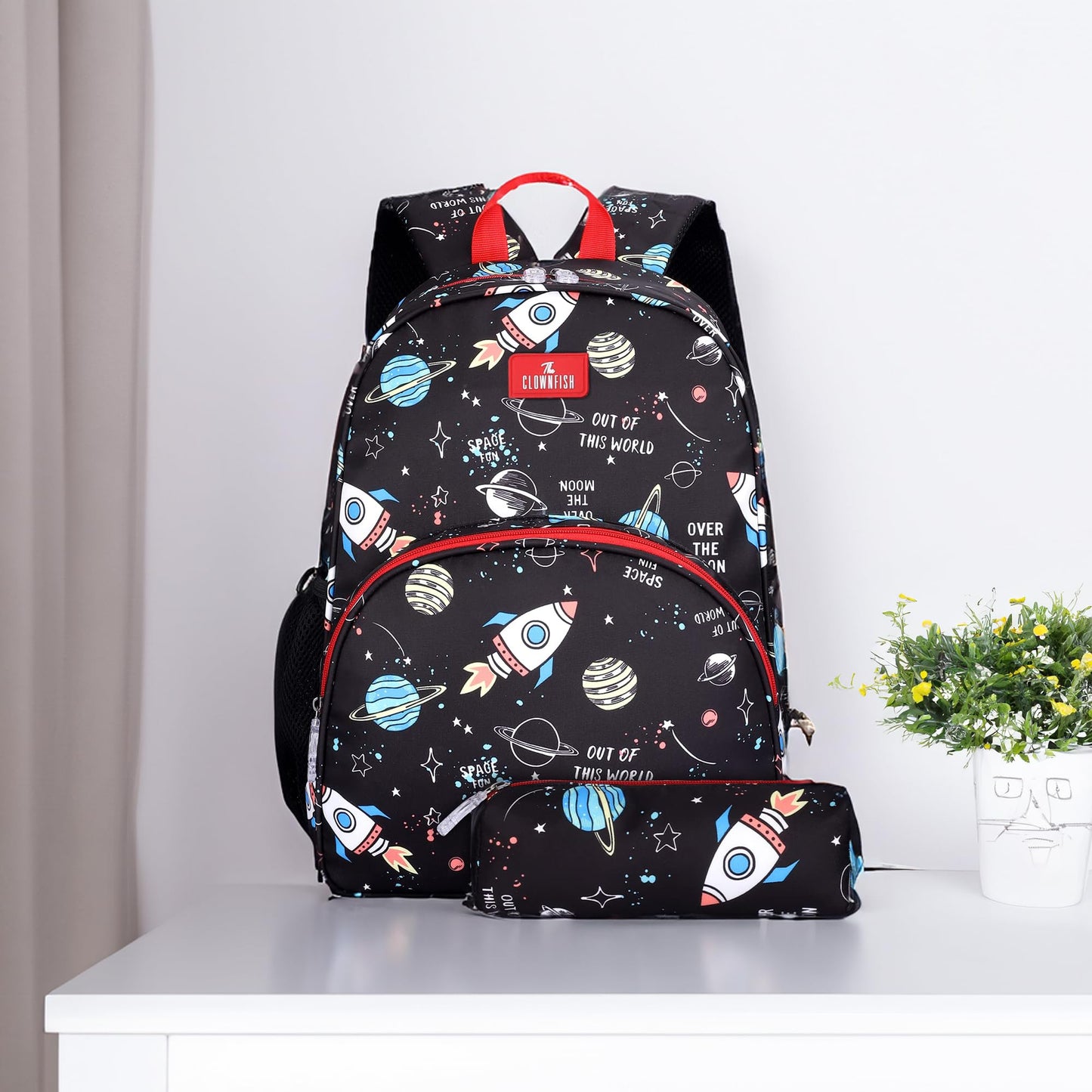 Gleevers X The Clownfish Cosmic Critters Series School Bags 30 L | Printed Polyester | Free Stationery Pouch | Gift for Kids | Black