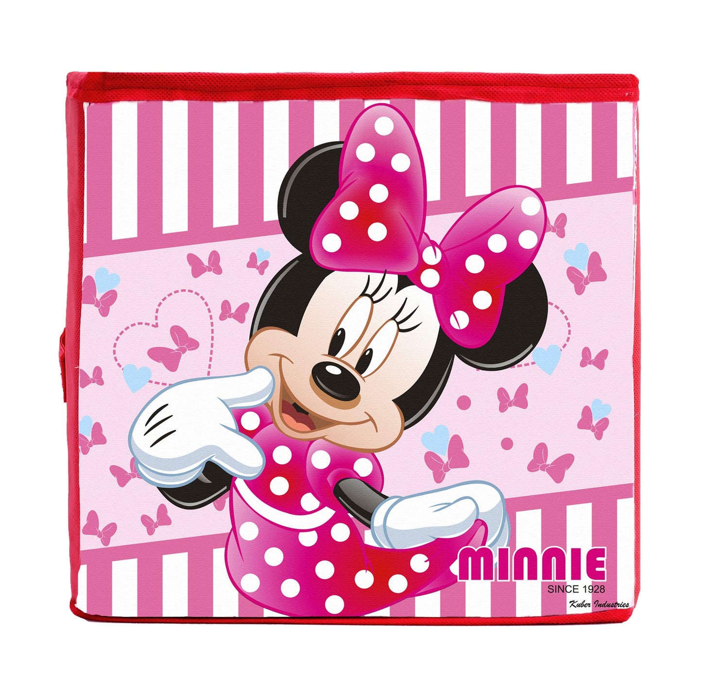 Pack of 2: Foldable Large Cloth Storage Boxes - Disney Print | Includes 2 Fabric Cubes with Handles | Brown & Pink