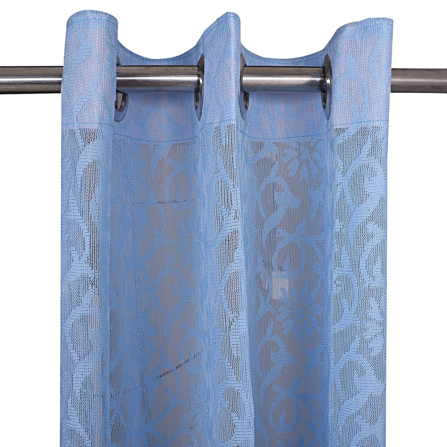 Pack of 4: Sheer Door Curtains - Floral Design, Light-Filtering | Grommet Style | Sky Blue | 7 Feet