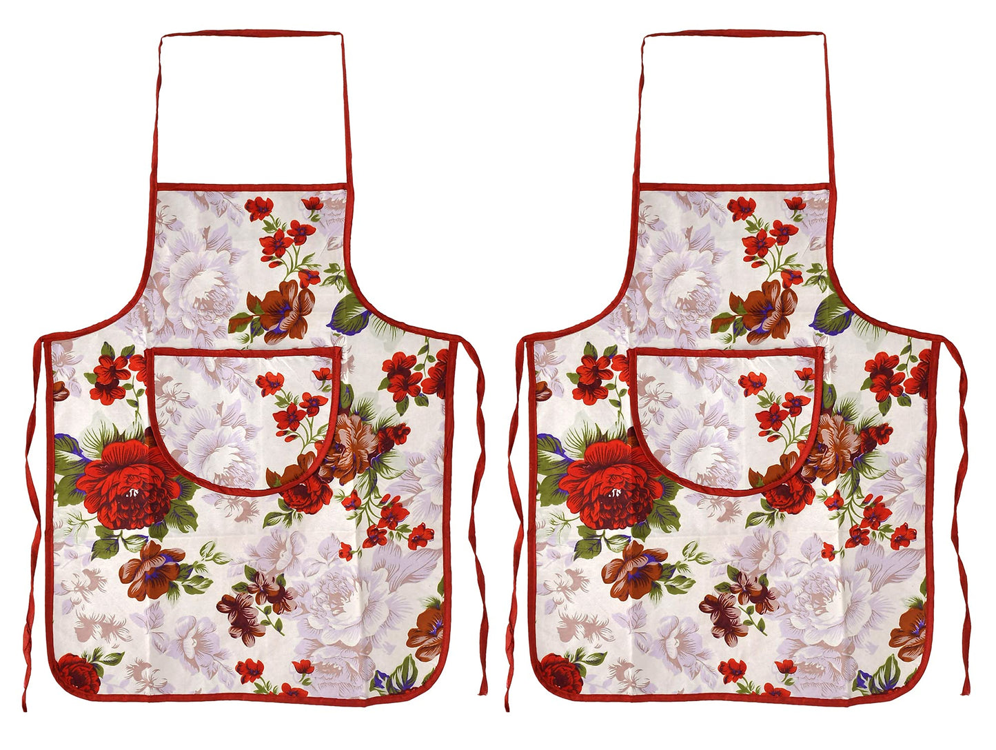 Kuber Industries Flower Printed Apron with 1Front Pocket, Pack of 2 (Red)