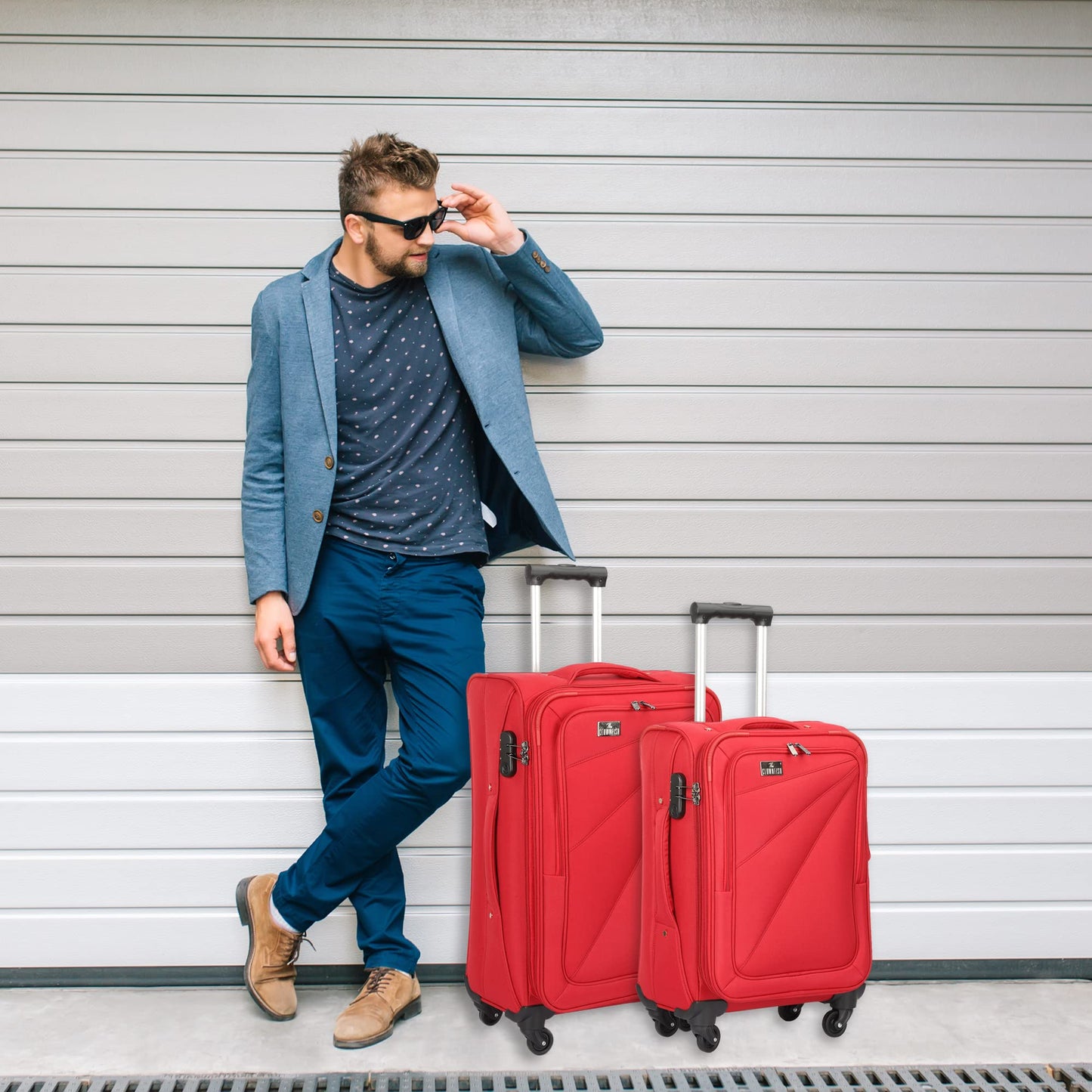 The Clownfish Combo of 2 Farren Series Luggage Polyester Softcase Suitcases Varied Sizes Four Wheel Trolley Bags - Red (68 cm, 56 cm)