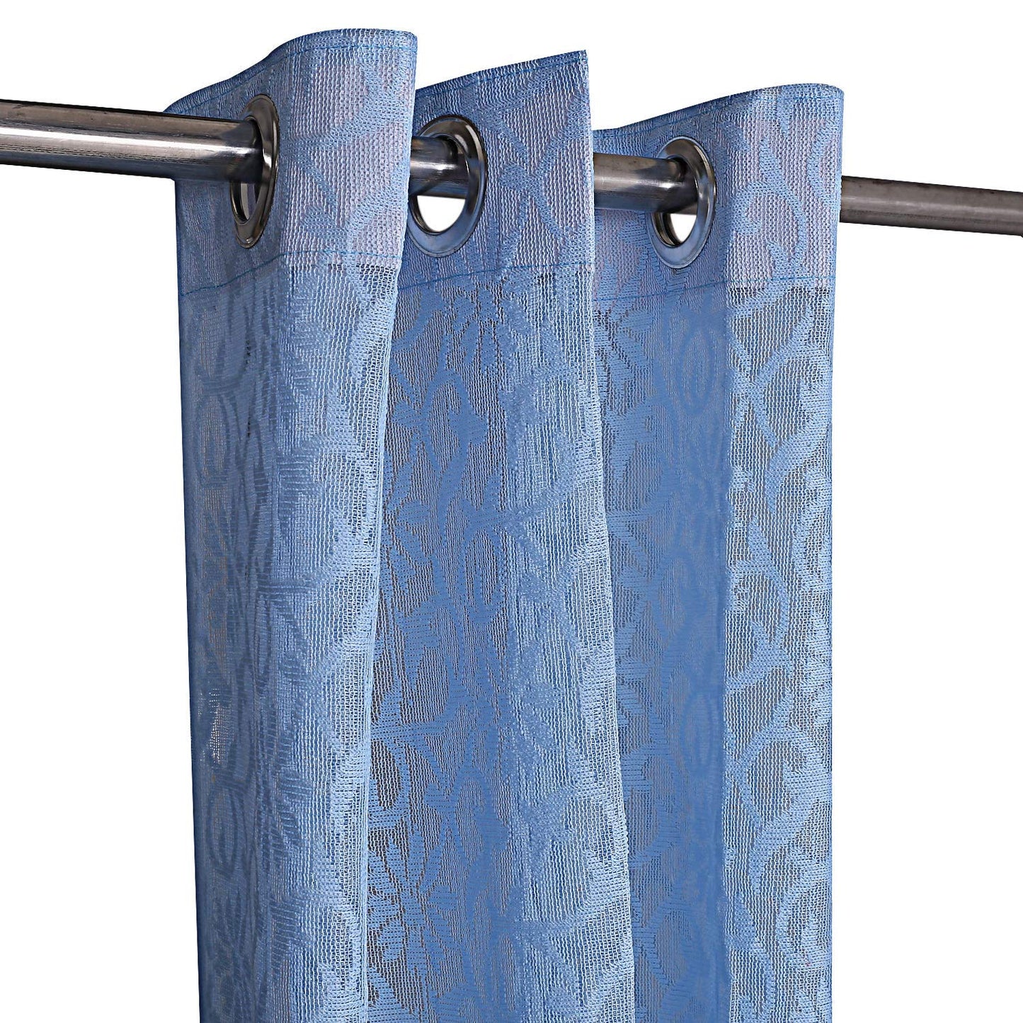 Pack of 4: Sheer Door Curtains - Floral Design, Light-Filtering | Grommet Style | Sky Blue | 7 Feet