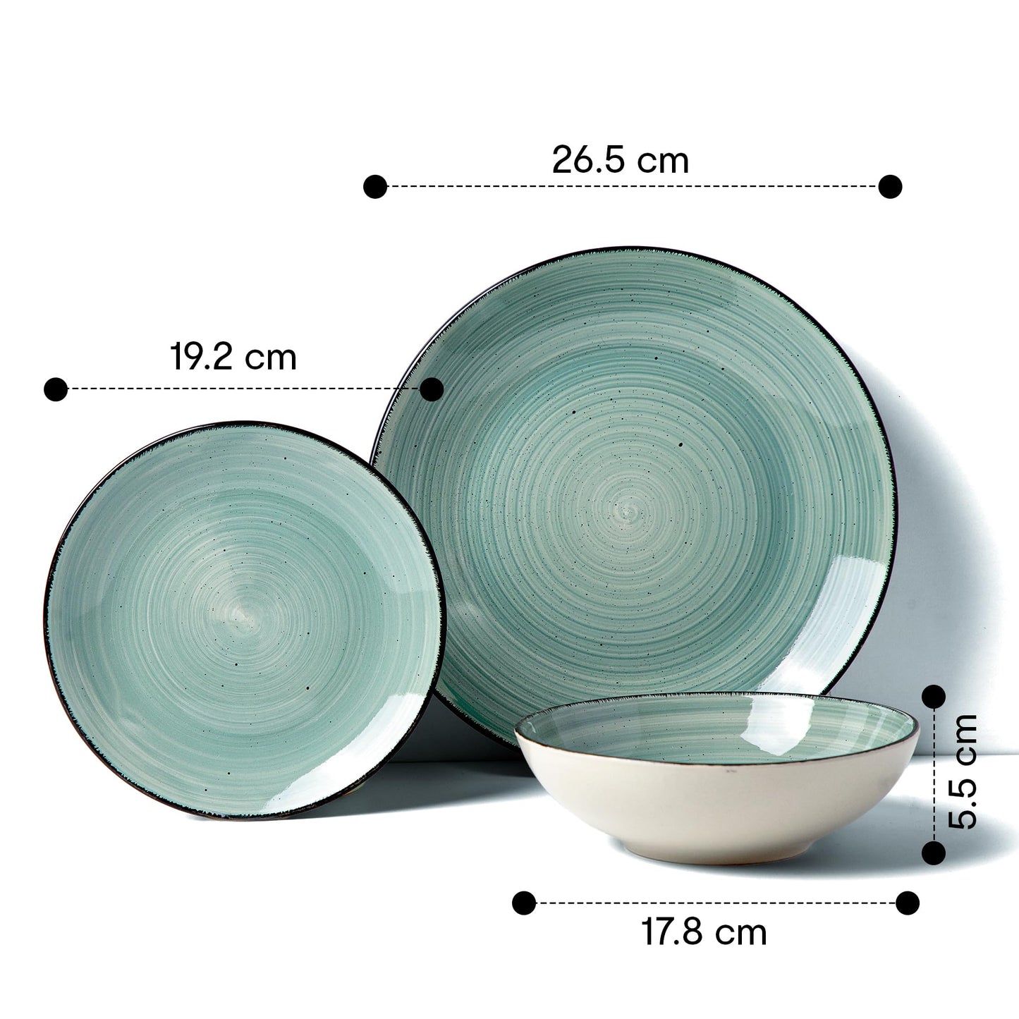 Anko Tapa 12 Pieces Dinner Set | Premium Crockery for Dining Table| Lead & Cadmium Free, Microwave & Dishwasher Safe| Stoneware| Matt Glaze Finish | 4 Dinner Plates, 4 Side Plates, 4 Bowls | Green