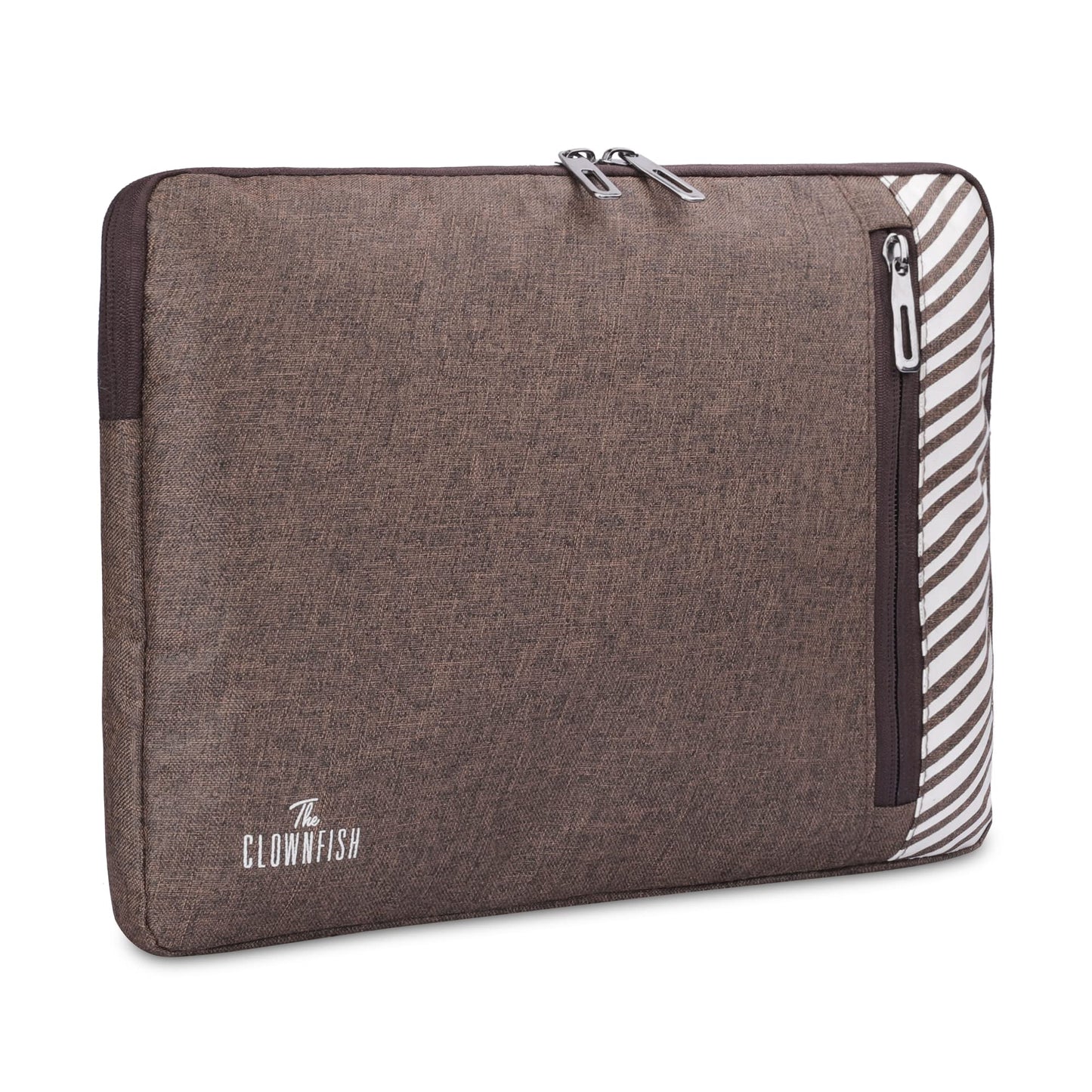 THE CLOWNFISH Polyester Laptop Sleeve - Solid Modern Design | Jetted Pocket | 13 inch | Brown