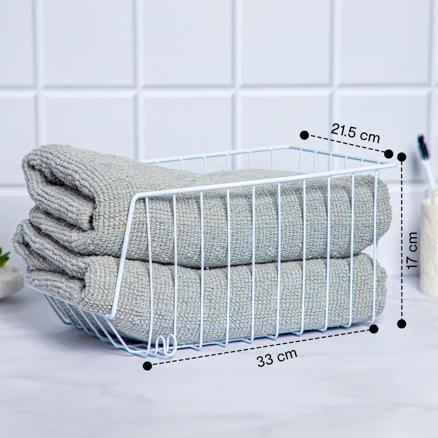 Anko Stackable Kitchen Wire Basket | Metal Mesh Food Storage Bin for Fruits, Books, Papers | Versatile Organizer for Kitchen, Bathroom, Laundry, Garage Room | White, 17Cm (H) X 21.5Cm (W) X 33Cm (D)