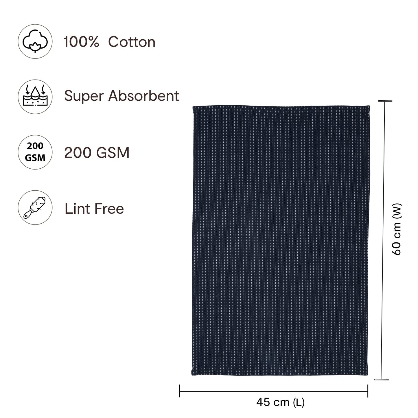 Pack of 3: 100% Cotton Kitchen Towels - 200 GSM, Quick Drying | Set of 3 | 70 x 50 cm | Blue