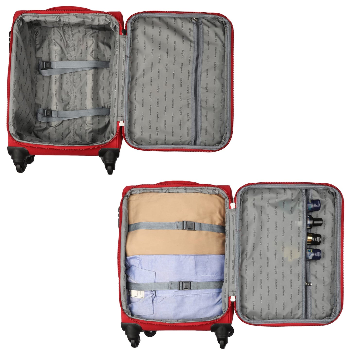 The Clownfish Combo of 2 Farren Series Luggage Polyester Softcase Suitcases Varied Sizes Four Wheel Trolley Bags - Red (68 cm, 56 cm)