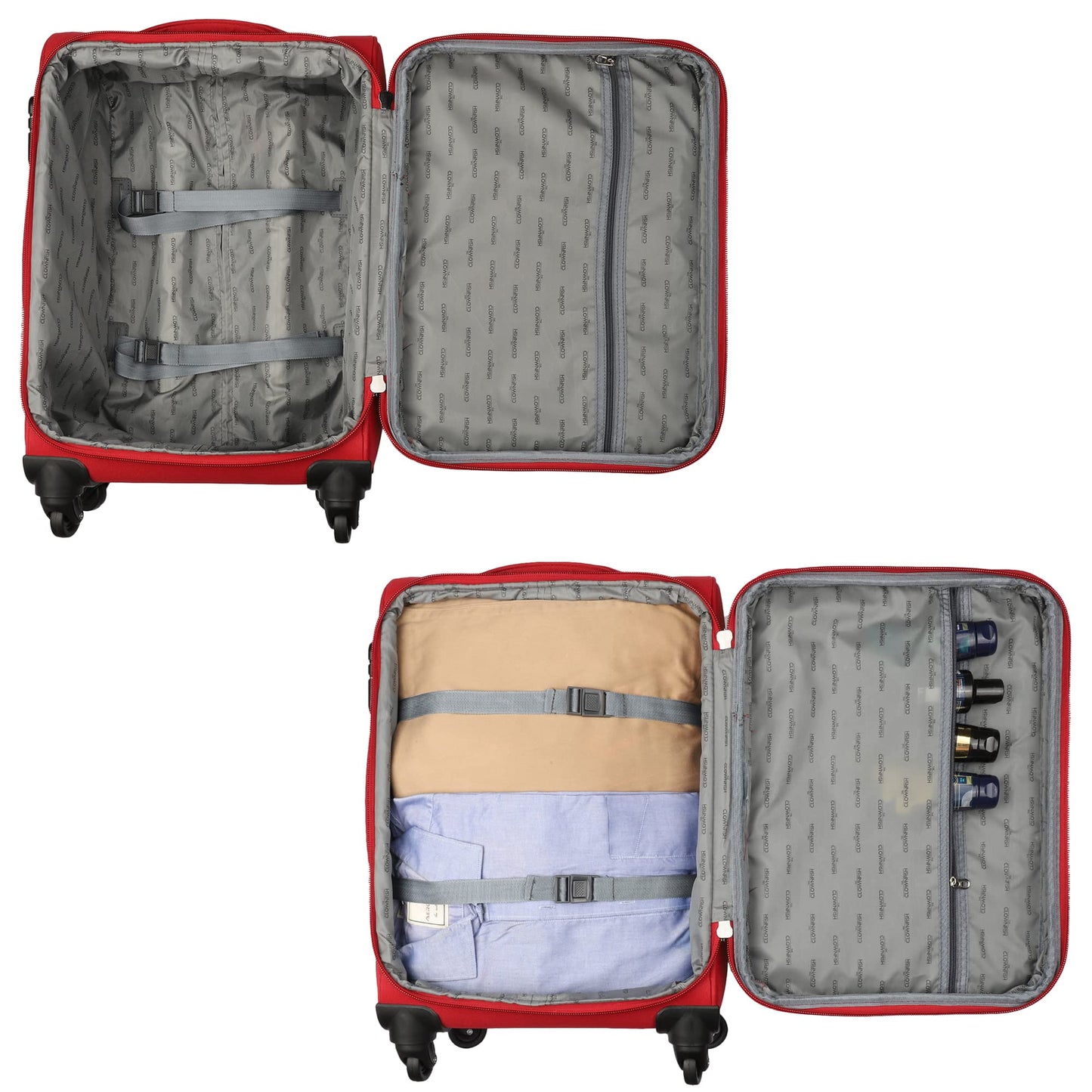 Combo of 3: Polyester Softcase Suitcases - Varied Sizes, Four Wheel Trolley Bags | Red | 76, 68, 56 cm