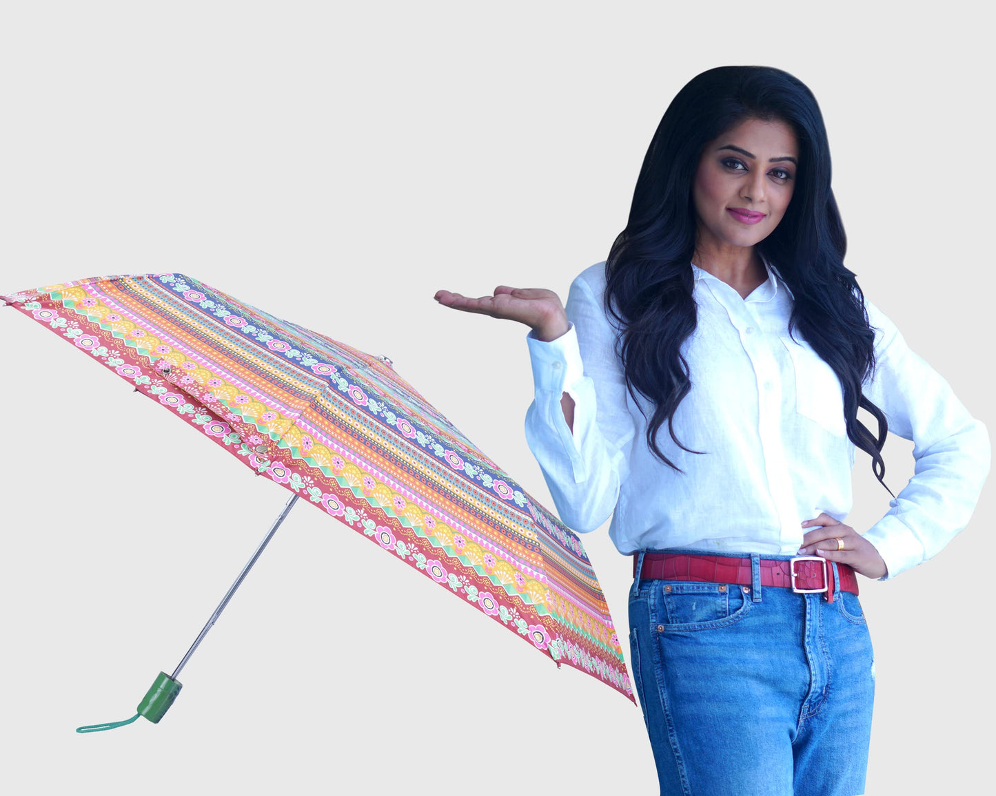 3-Fold Auto Open Umbrella - Waterproof, Silver Lined, Double Coated | Compact | Multi-Colour, Green Handle