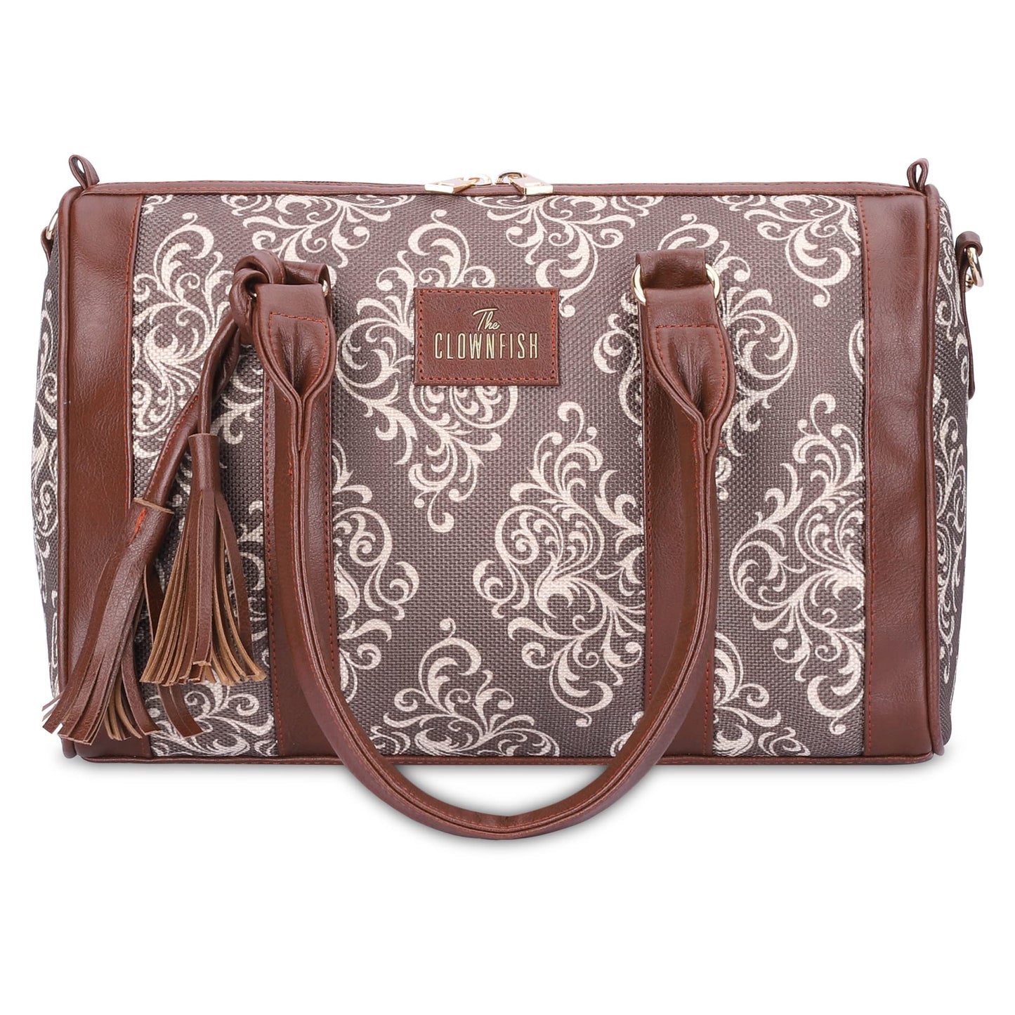 Lorna Printed Handicraft Fabric Handbag - Lightweight, Floral Design | 2 Pockets | 11L | Brown