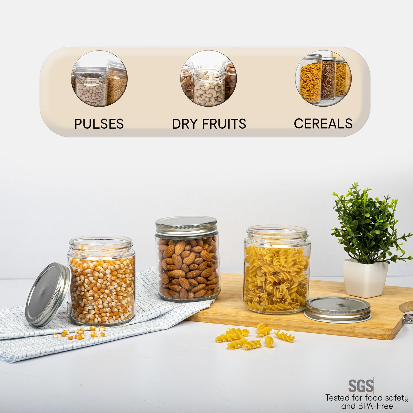 3-Piece Set: Airtight Glass Preserving Jars - Leakproof, Food Safe | Tin Lid | 550ml Each | Clear