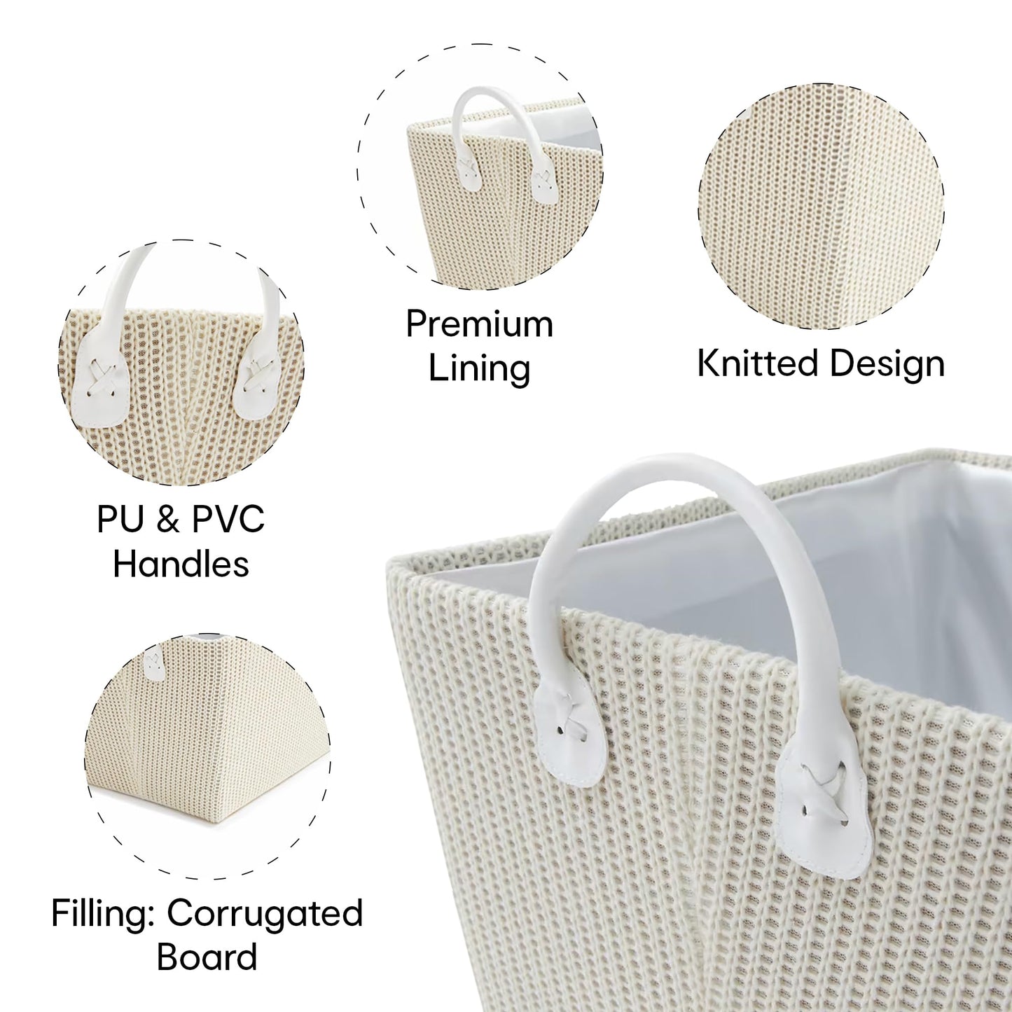 Tapered Rectangle Knitted Storage Basket with Handles | Multi-Purpose | Decorative for Living Room & Bathroom | Gray