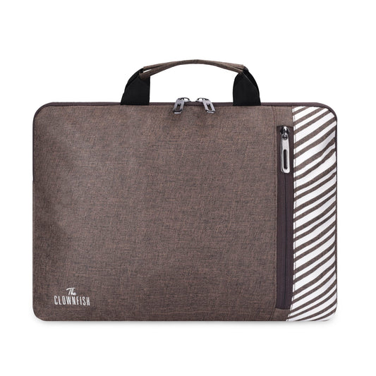 Polyester Laptop Sleeve with Comfortable Carry Handle | Jetted Pocket | 14 inch | Brown | Professional Style