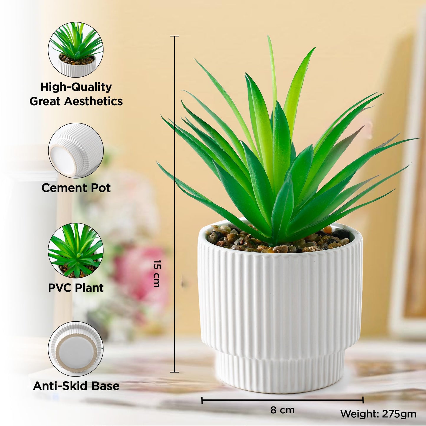 UMAI Artificial Plants for Home Decor with Pot | Aesthetic Room Decor Items for Living Room, Bedroom, Hall | Fake Plants for Office, Reception Area | Green Pineapple Leaf for Home Decor Items