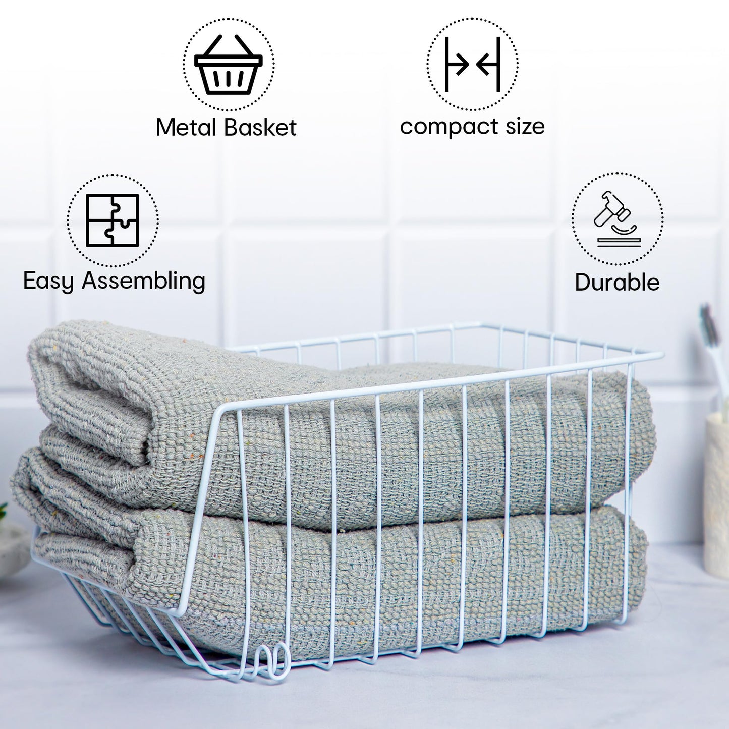 Anko Stackable Kitchen Wire Basket | Metal Mesh Food Storage Bin for Fruits, Books, Papers | Versatile Organizer for Kitchen, Bathroom, Laundry, Garage Room | White, 17Cm (H) X 21.5Cm (W) X 33Cm (D)