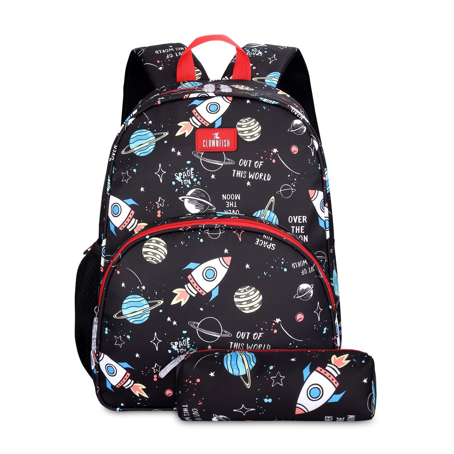 Gleevers X The Clownfish Cosmic Critters Series School Bags 30 L | Printed Polyester | Free Stationery Pouch | Gift for Kids | Black