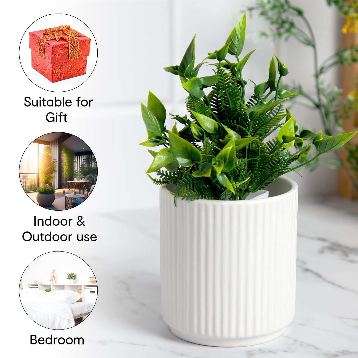 Anko small white linear pot - stylish planter for office