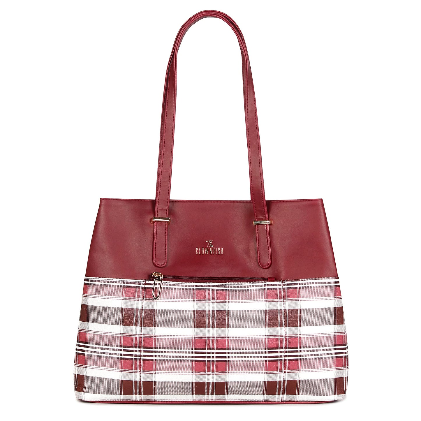 Gloria Handbag - Lightweight, Checkered Design | 3 Pockets | Fall Season | Maroon