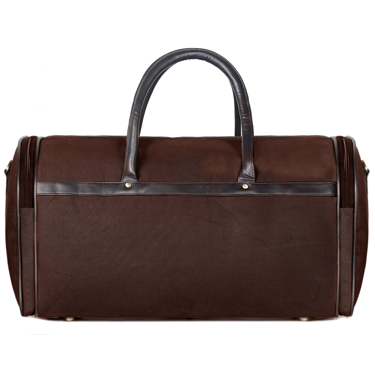 Travel Duffle Bag with Adjustable Shoulder Strap, Zip Closure | 34L | Dark Brown Canvas with Faux Leather
