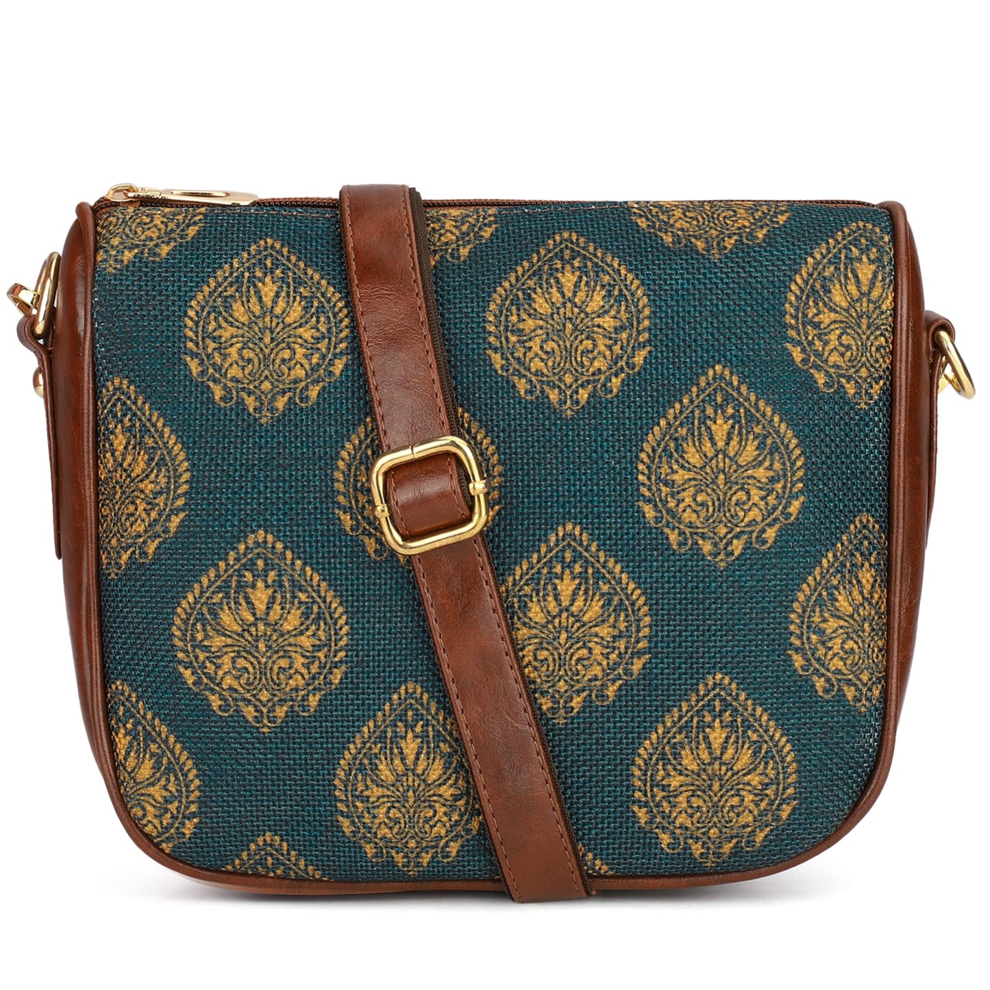 Garnet Series Sling Bag - Utility, 2 Pockets, Cell Phone Holder | Polyester Fabric | Medium | Peacock Blue