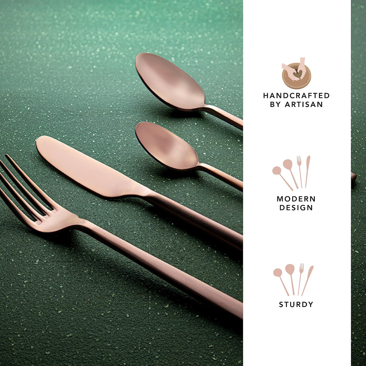 Ellementry Enigma Rose Gold Cutlery Set of 4 | Stainless Steel Set | Food Grade Silverware for Home & Kitchen | Dishwasher Safe | Cutlery Set for Dining Table | Spoon/Fork/Knife Set (Pack of 4)