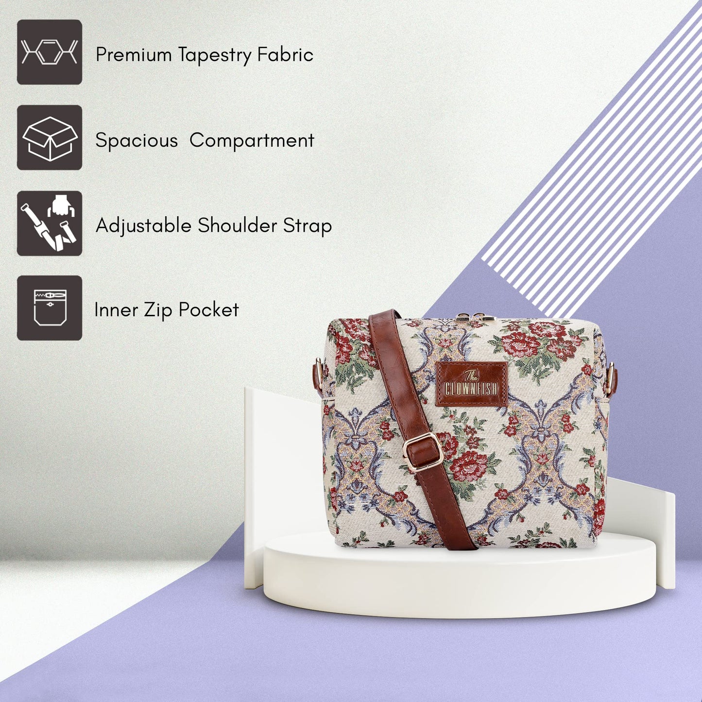 THE CLOWNFISH Adelina Sling Bag - Floral Pattern, Cell Phone Holder | Size M | Magenta Floral | Casual