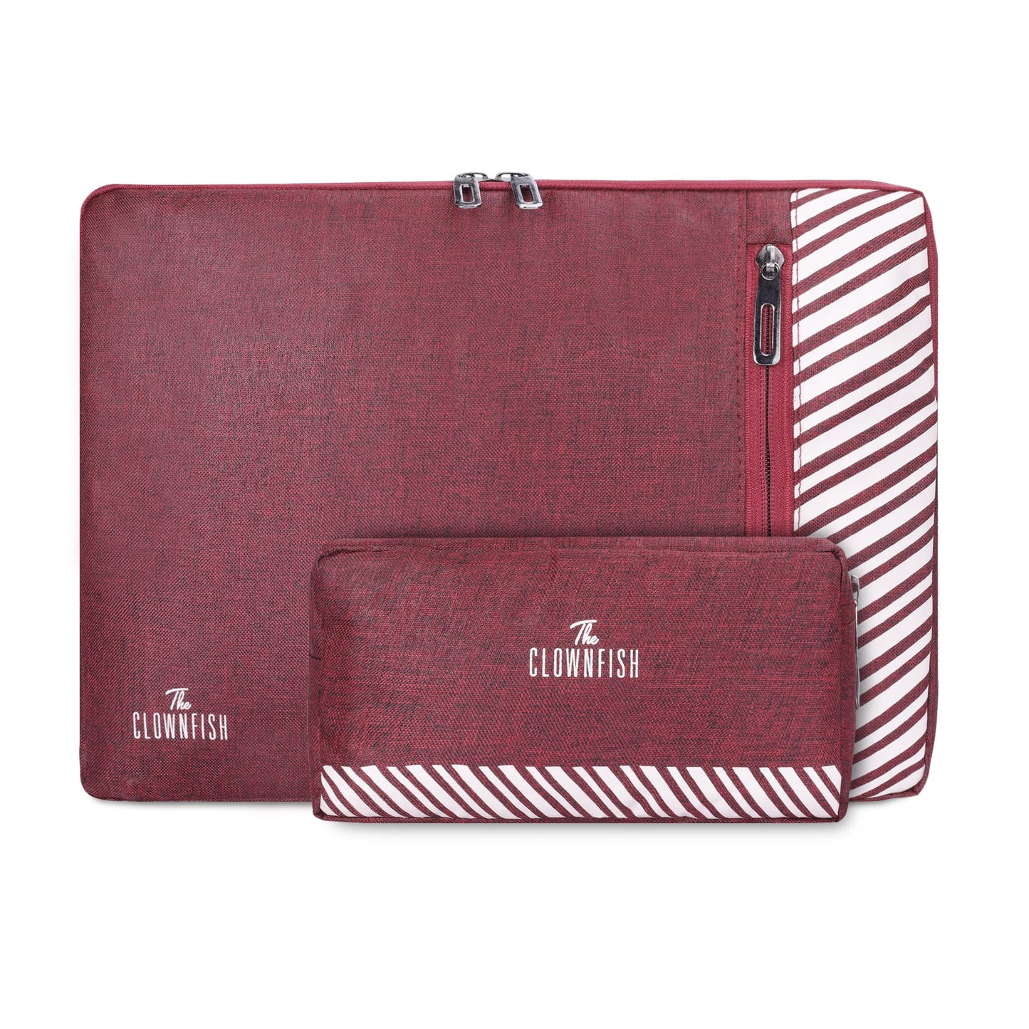 THE CLOWNFISH Unisex Adult Combo Of Algo Series Polyester 13 Inch Laptop Sleeve & Scholar Series Multipurpose Polyester Travel Pouch Pencil Case Toiletry Bag (Maroon)