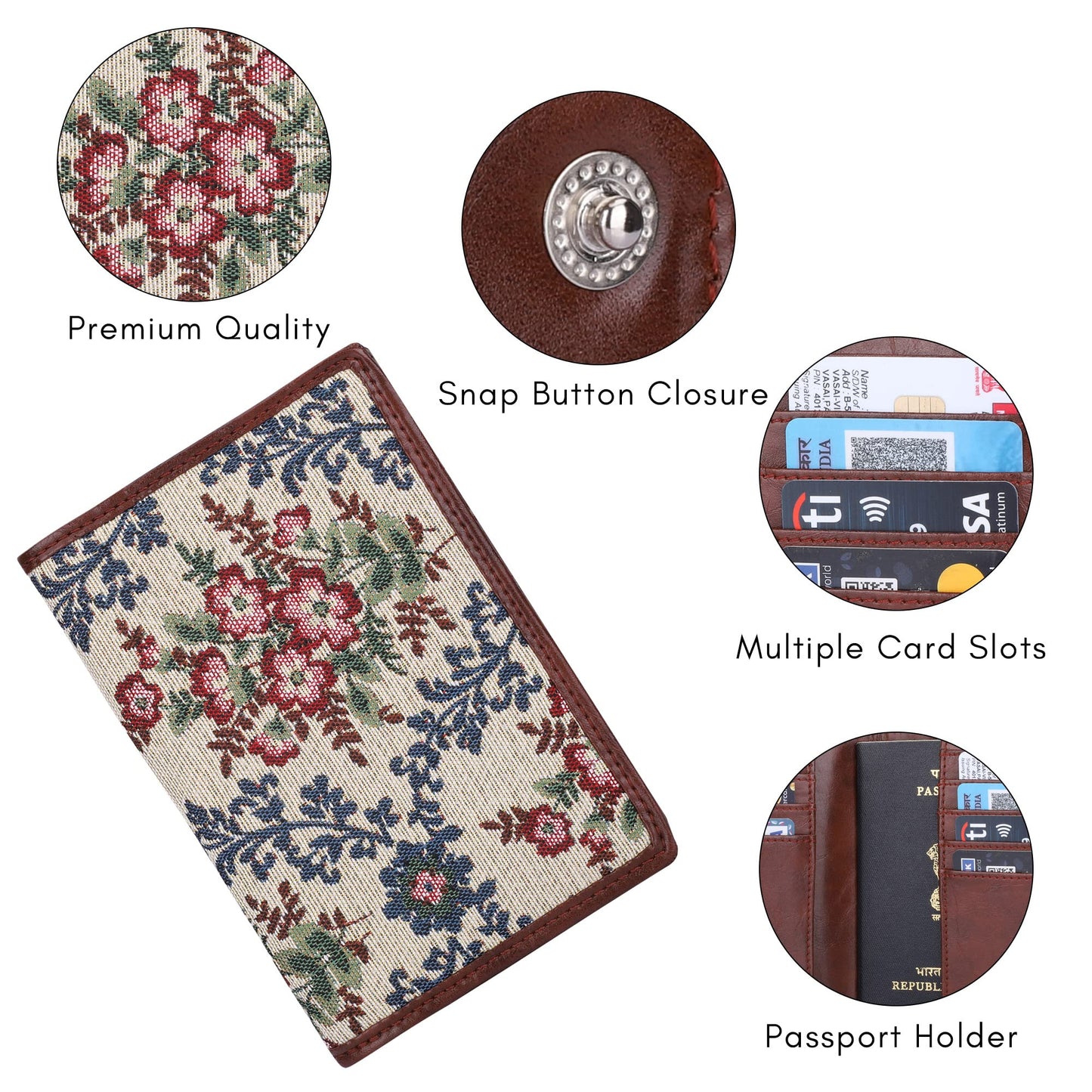 Glamour Fold Passport Wallet - Lightweight, Compact, Spacious | Faux Leather Card Holder | Pink Floral