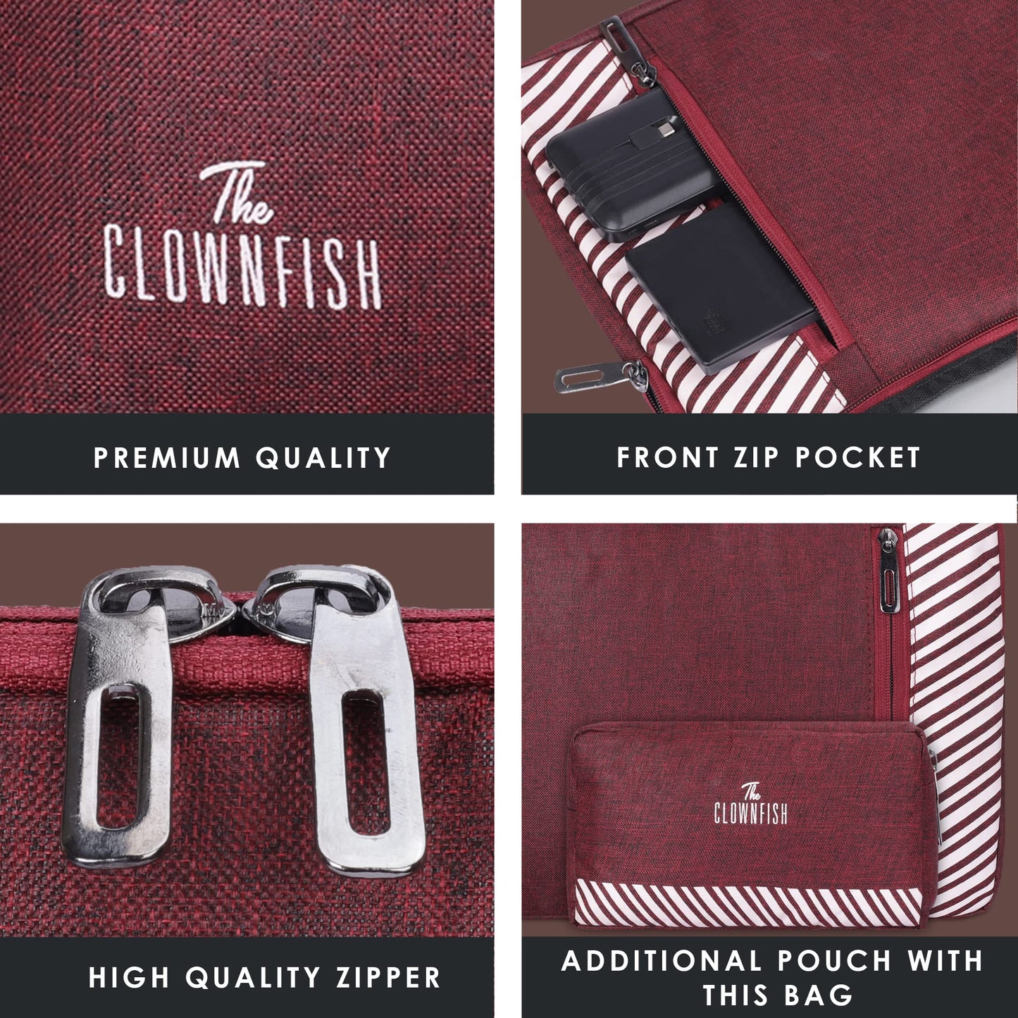 THE CLOWNFISH Unisex Adult Combo Of Algo Series Polyester 13 Inch Laptop Sleeve & Scholar Series Multipurpose Polyester Travel Pouch Pencil Case Toiletry Bag (Maroon)