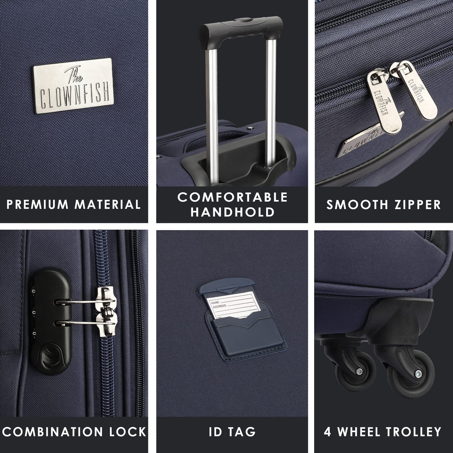 Softsided Suitcase - Combination Lock, 4 Wheels, Laptop Compartment | Small Size 56 cm | Navy Blue