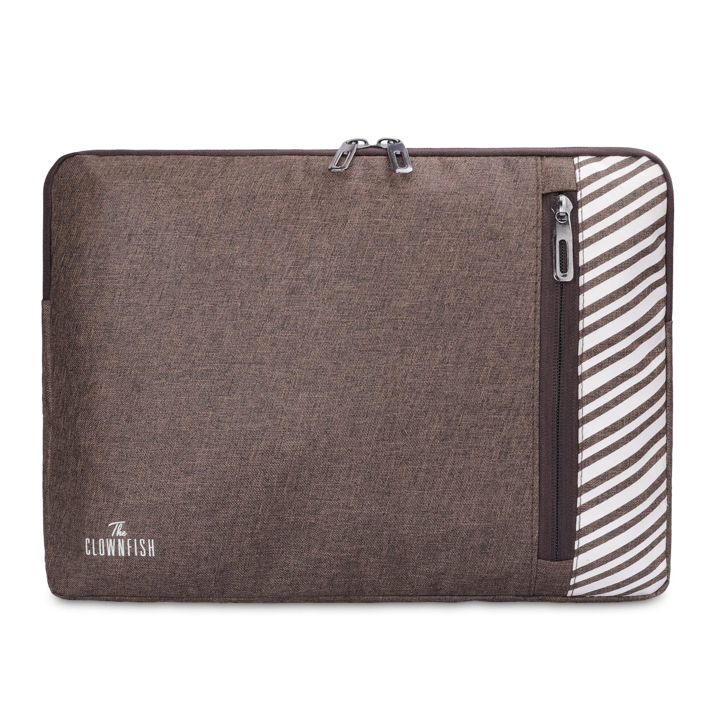 THE CLOWNFISH Polyester Laptop Sleeve - Solid Modern Design | Jetted Pocket | 13 inch | Brown